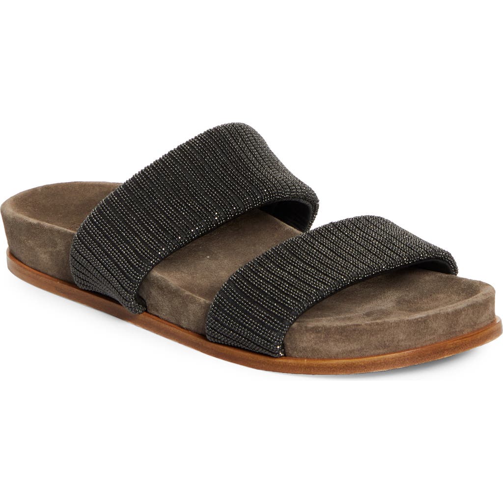 Brunello Cucinelli Monili Two-strap Slide Sandal In Antracite