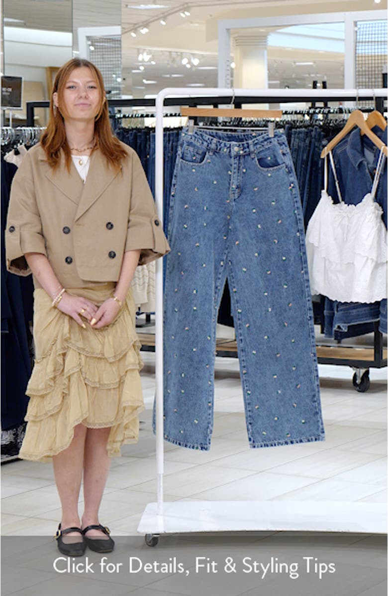 Kendall Floral Embroidered Straight Leg Jeans, sales video thumbnail