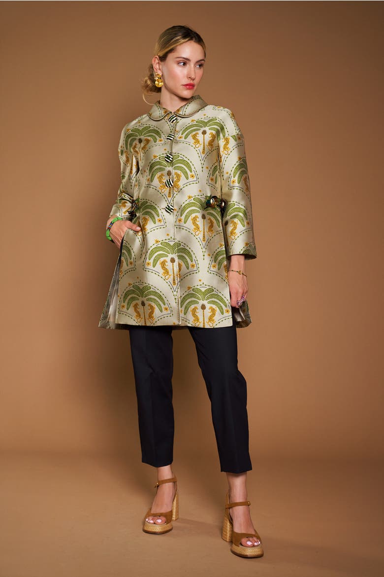 Jacquard Long Jacket With Embroidery, Alternate, color, Sand / Green
