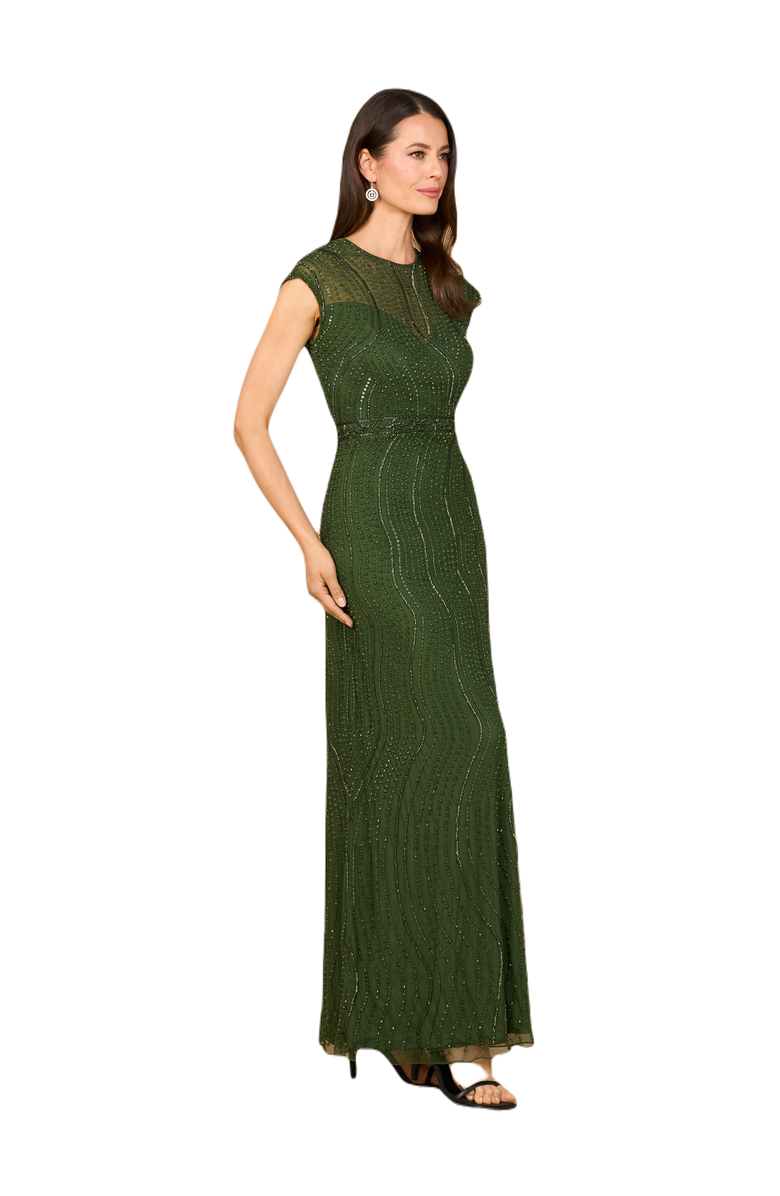 LARA New York Cap Sleeve, Illusion Neck Beaded Gown, Alternate, color,