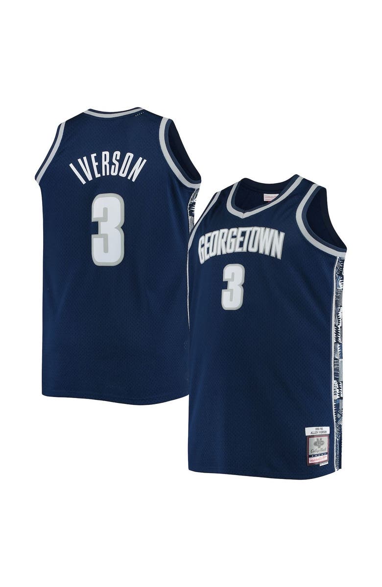 Mitchell & Ness Men's Mitchell & Ness Allen Iverson Navy Georgetown Hoyas Big & Tall 1995/96 Replica Player Jersey, Main, color, 