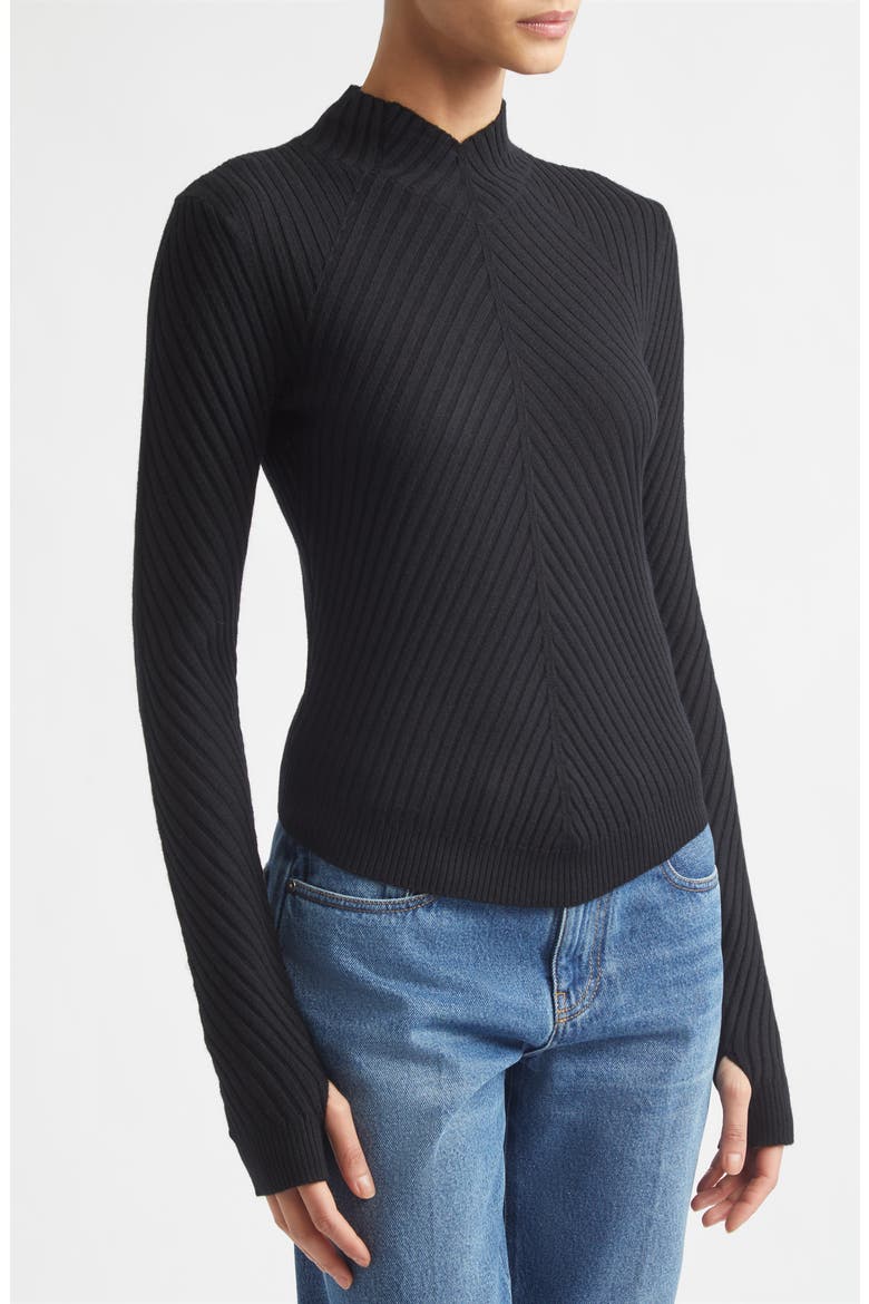 Georgia Merino Wool Rib Sweater, Alternate, color, BLACK