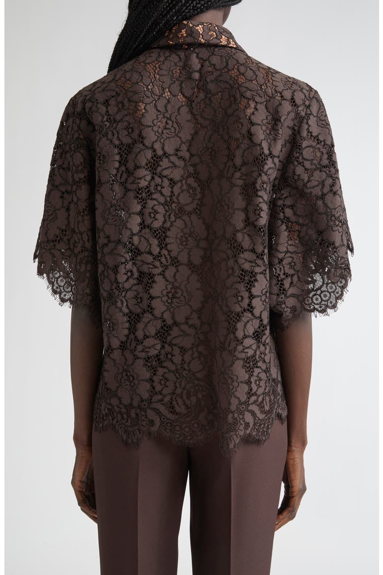 Floral Lace Button-Up Shirt, Alternate, color, CHOCOLATE
