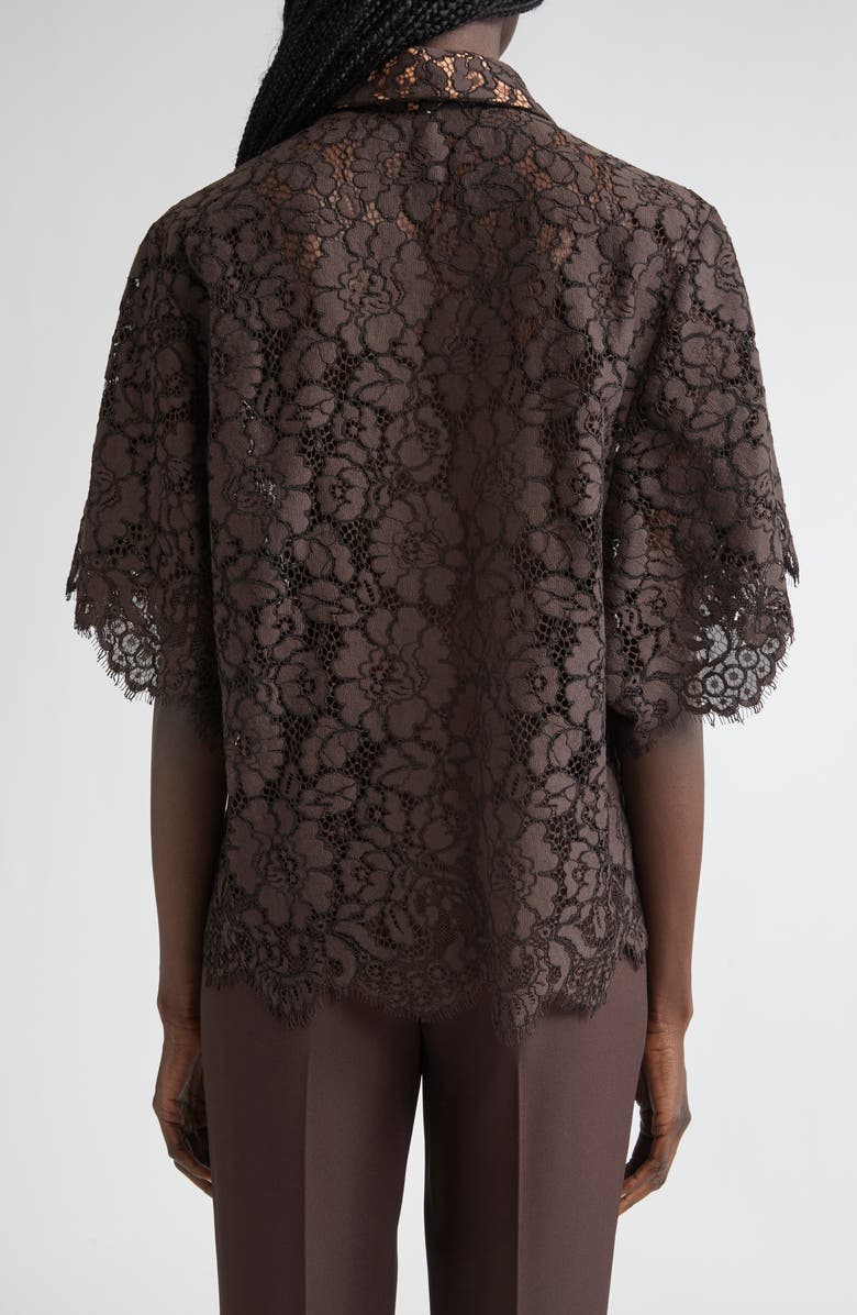 Michael Kors Collection Floral Lace Button-Up Shirt, Alternate, color, Chocolate