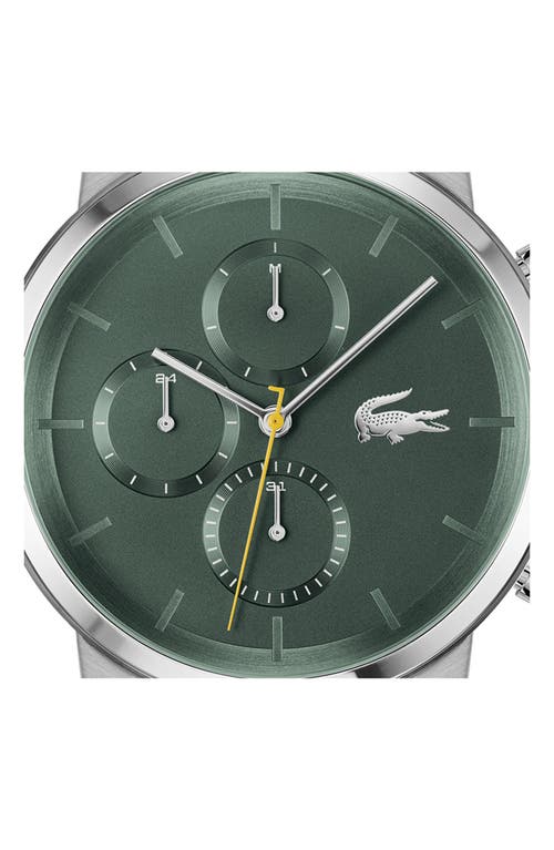 Lacoste Men's Replay Silver Tone Stainless Steel Mesh Bracelet Watch, 44mm In Green