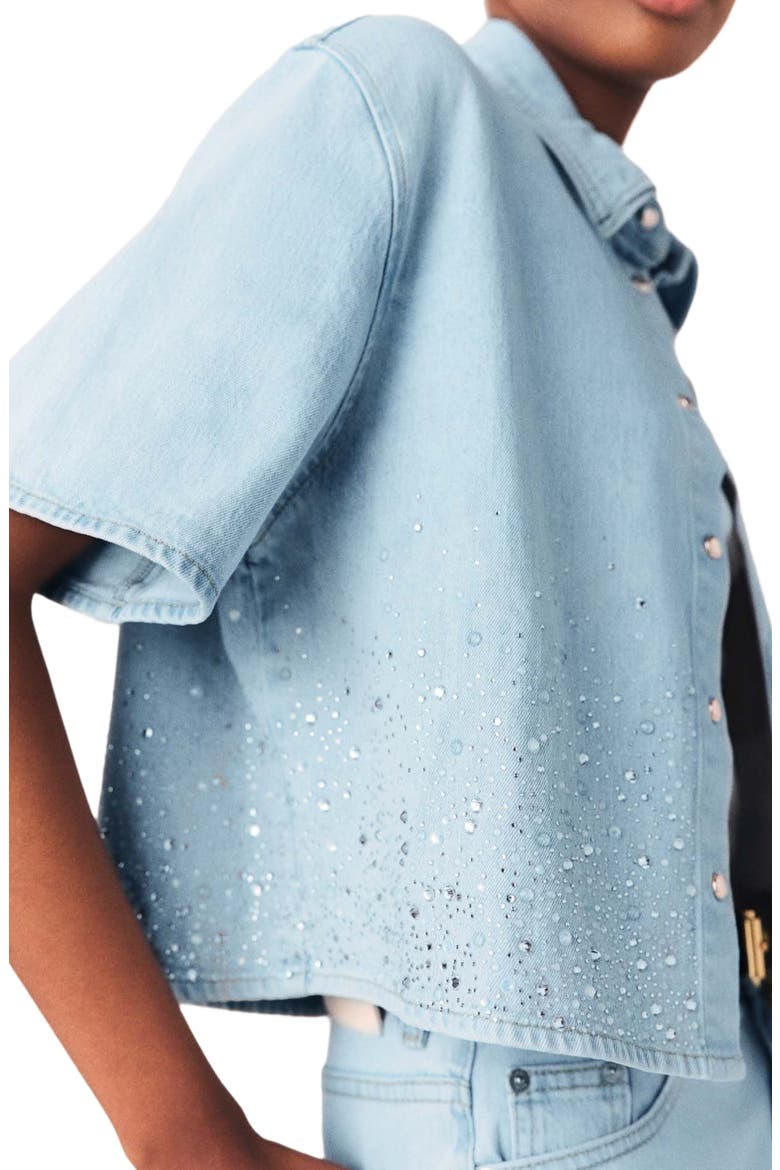 Cropped rhinestone denim shirt, Alternate, color, Blue sky