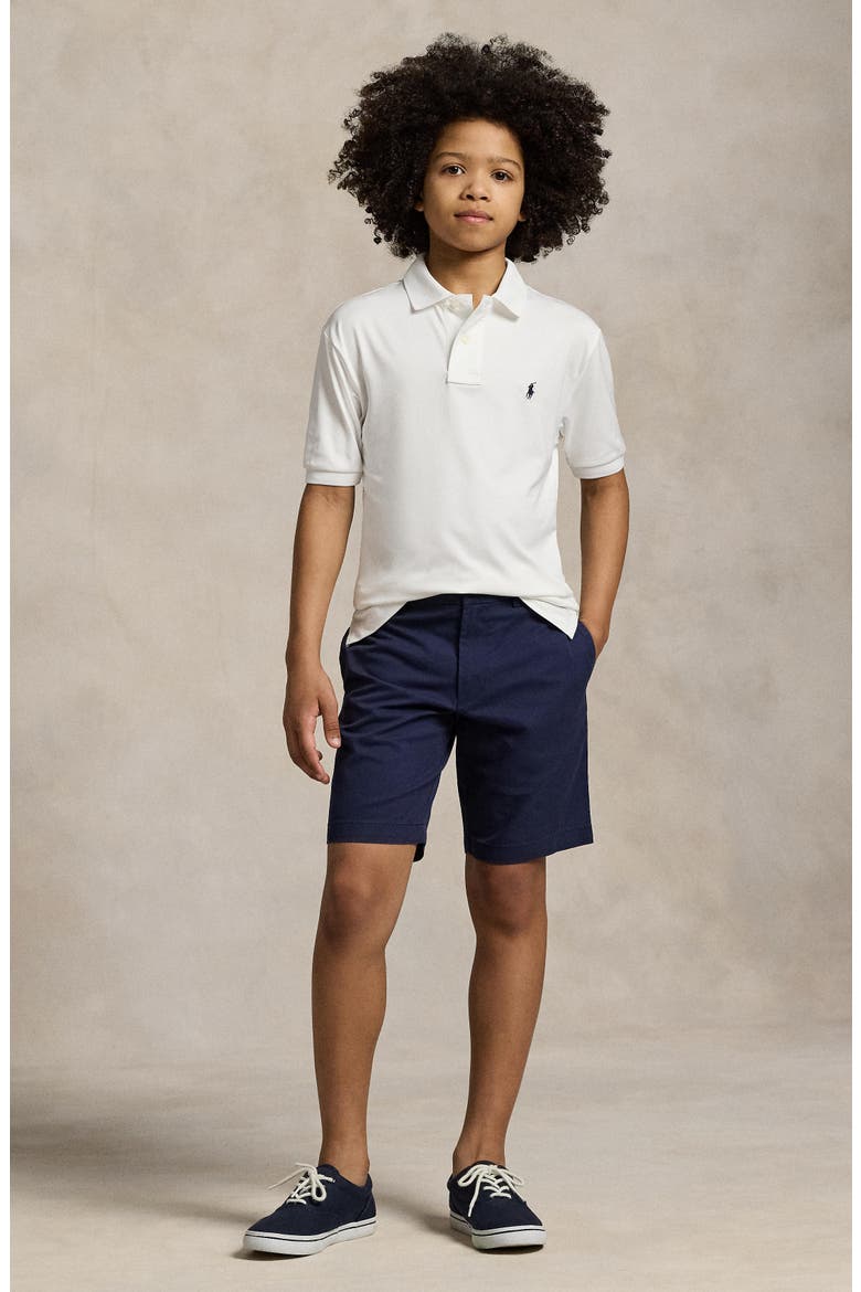 Kids' Flat Front Stretch Cotton Twill Chino Shorts, Alternate, color, NAVY
