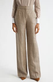 Veronica Beard Tonelli Windowpane Plaid Linen & Cotton Pants