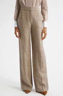 Veronica Beard Tonelli Windowpane Plaid Linen & Cotton Pants