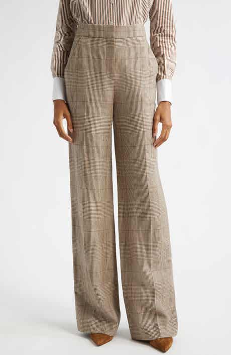 Veronica Beard Tonelli Windowpane Plaid Linen & Cotton Pants