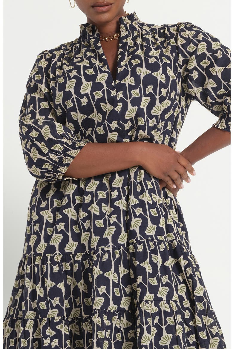 Sea Lily Tiered Cotton Dress, Alternate, color, NAVY/FERN