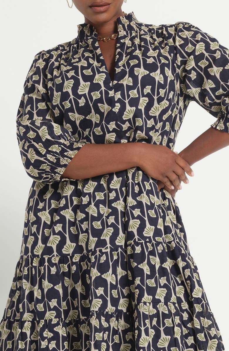 Estelle Sea Lily Tiered Cotton Dress, Alternate, color, Navy/Fern