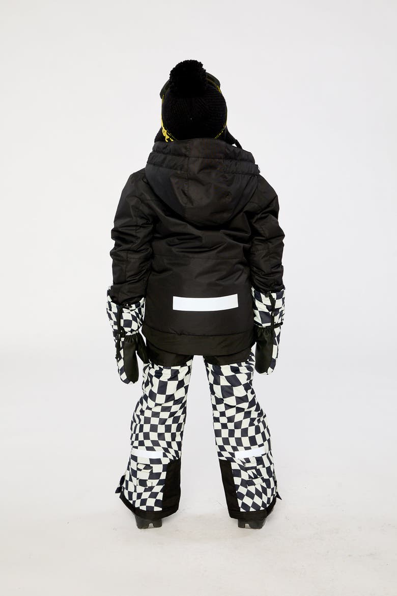 Teknik Checkered Hood Jacket & Reinforced Pants Two Piece Snowsuit, Alternate, color, Black and White