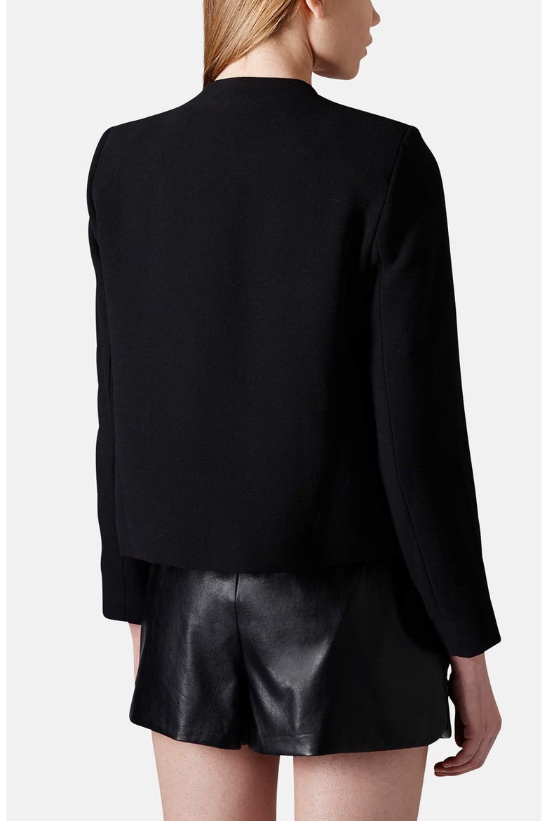 'Cara' Open Front Crepe Jacket, Alternate, color, BLACK