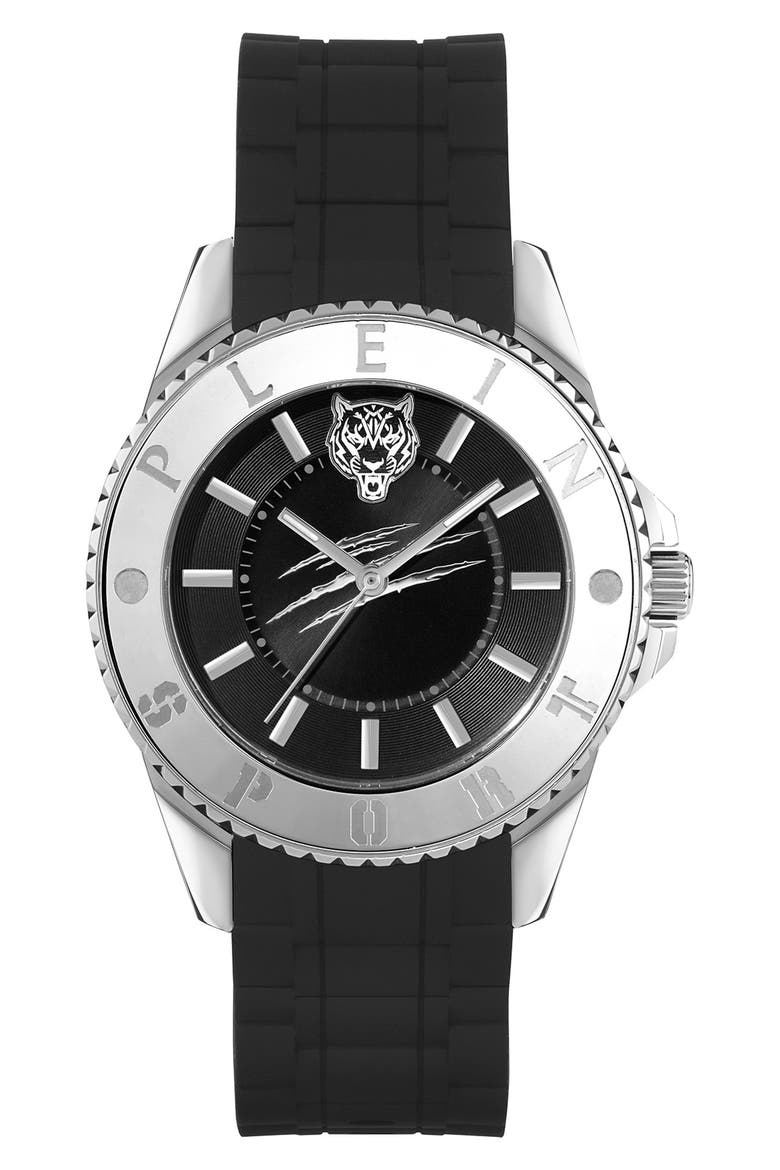 Glam Silicone Strap Watch, 40mm, Main, color, STAINLESS STEEL