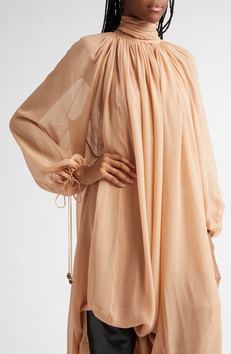 Chloé Long Sleeve Silk Georgette Dress, Alternate, color, Sand Brown