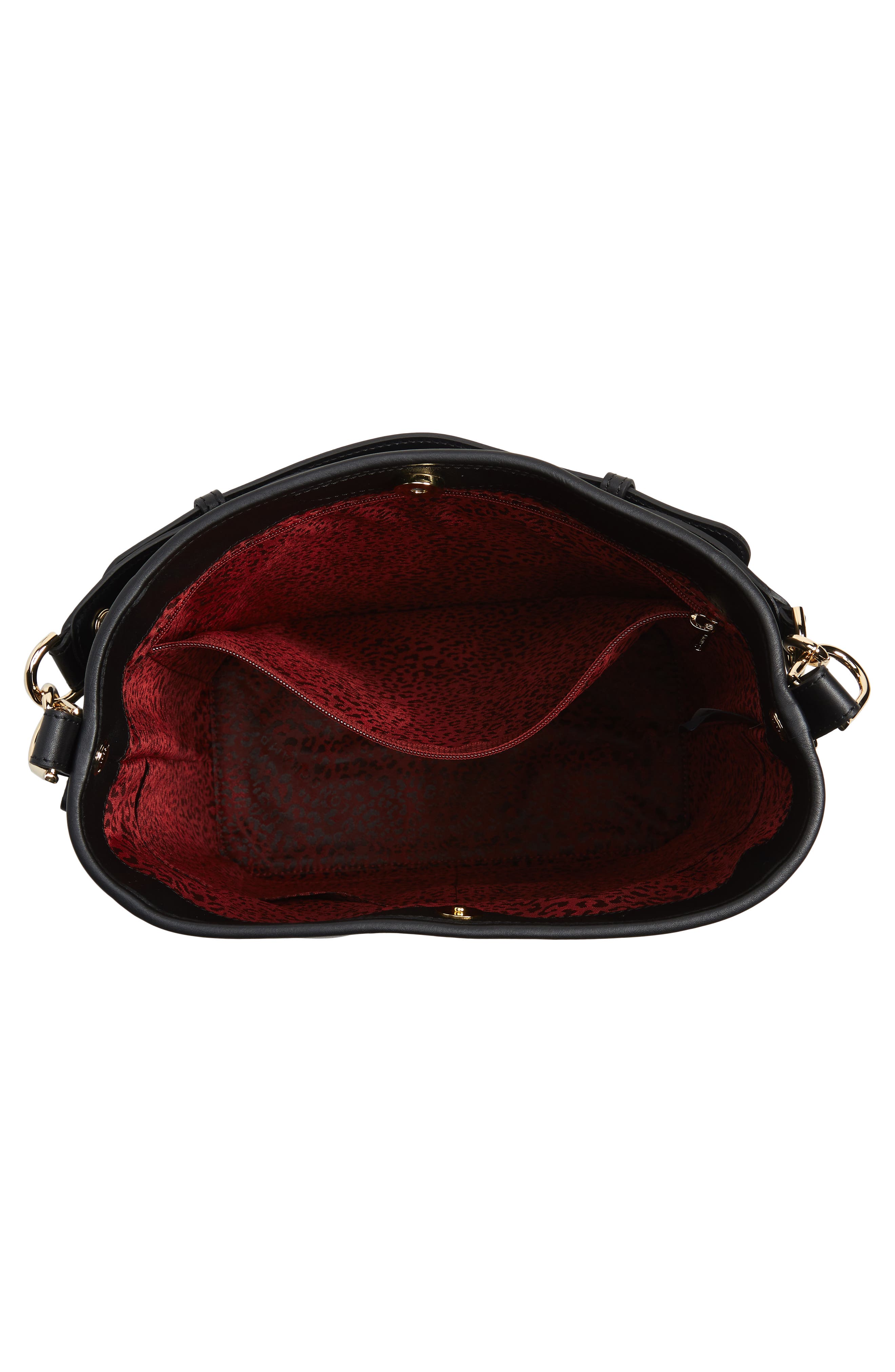 Longchamp Mademoiselle Perforated Calfskin Leather Bucket Bag, Alternate, color, Black