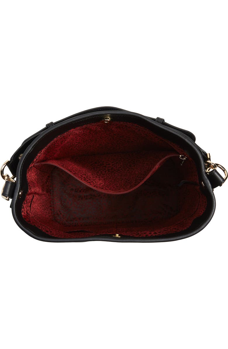 Longchamp Mademoiselle Perforated Calfskin Leather Bucket Bag, Alternate, color, Black