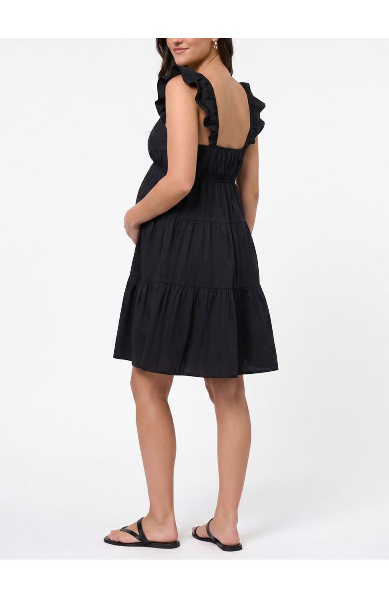 MOTHERHOOD MATERNITY V Neck Flutter Sleeve Tiered Mini Dress, Alternate, color, Black