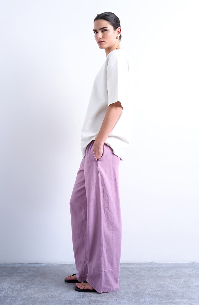 Topshop Deep Cuff Linen Blend Pants, Alternate, color, Purple