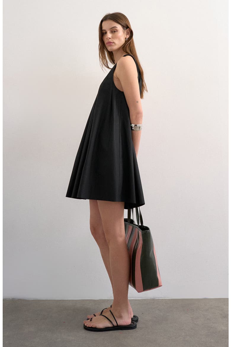 Pleated Cotton Trapeze Minidress, Main, color, BLACK