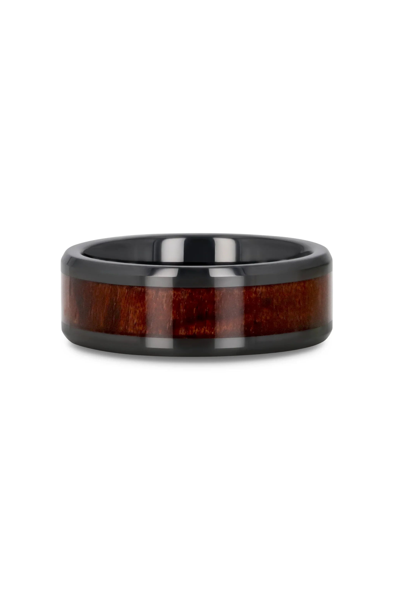 Benny Ceramic Beveled Wedding Band, Alternate, color, Black / Bubinga Wood