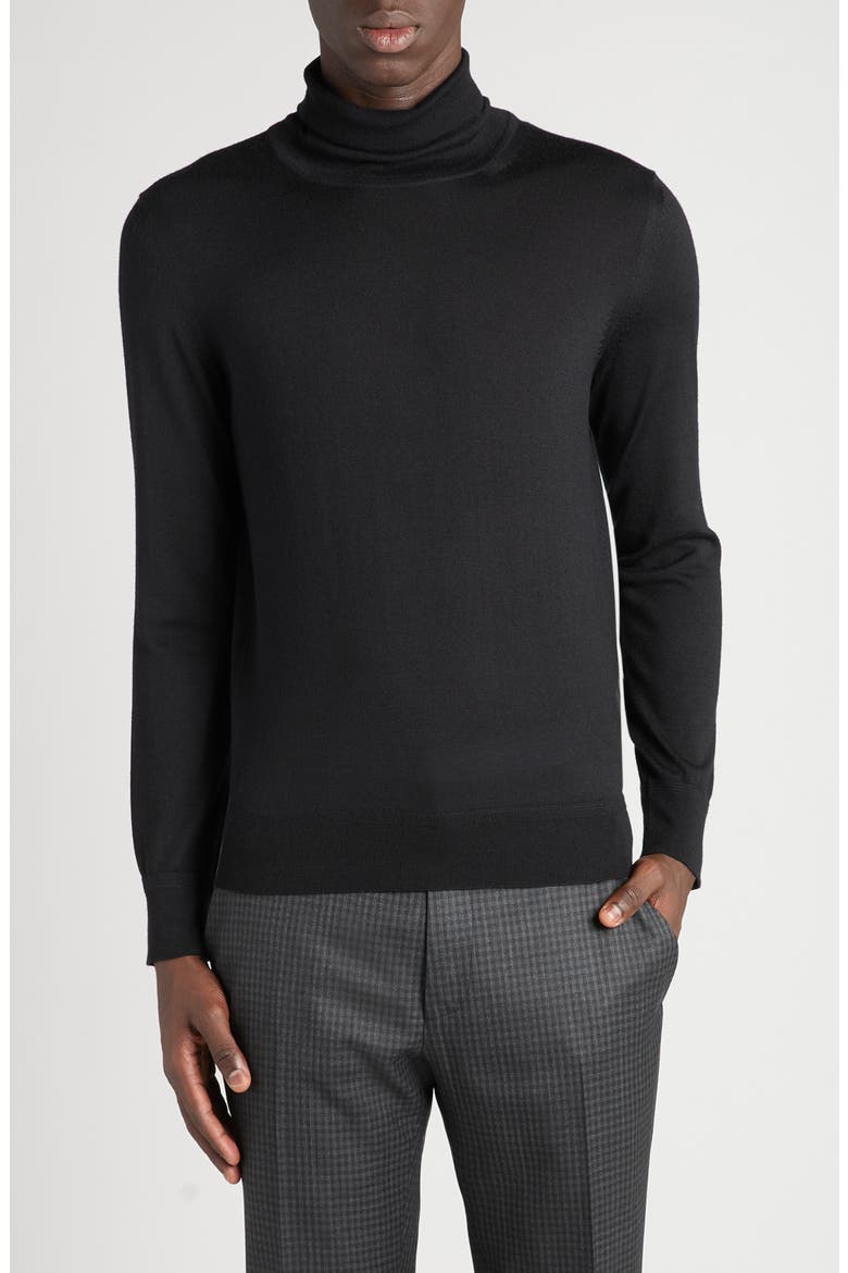 Fine Gauge Cashmere & Silk Turtleneck Sweater, Main, color, LB999 BLACK