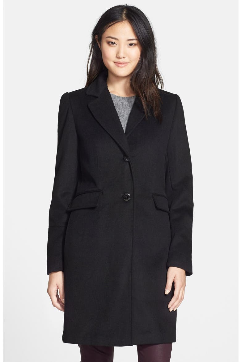 Notch Collar Wool Blend Coat, Main, color, BLACK