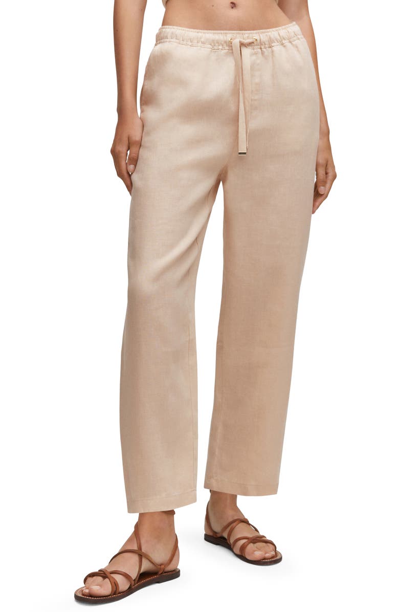 MANGO Drawstring Linen Pants, Main, color,