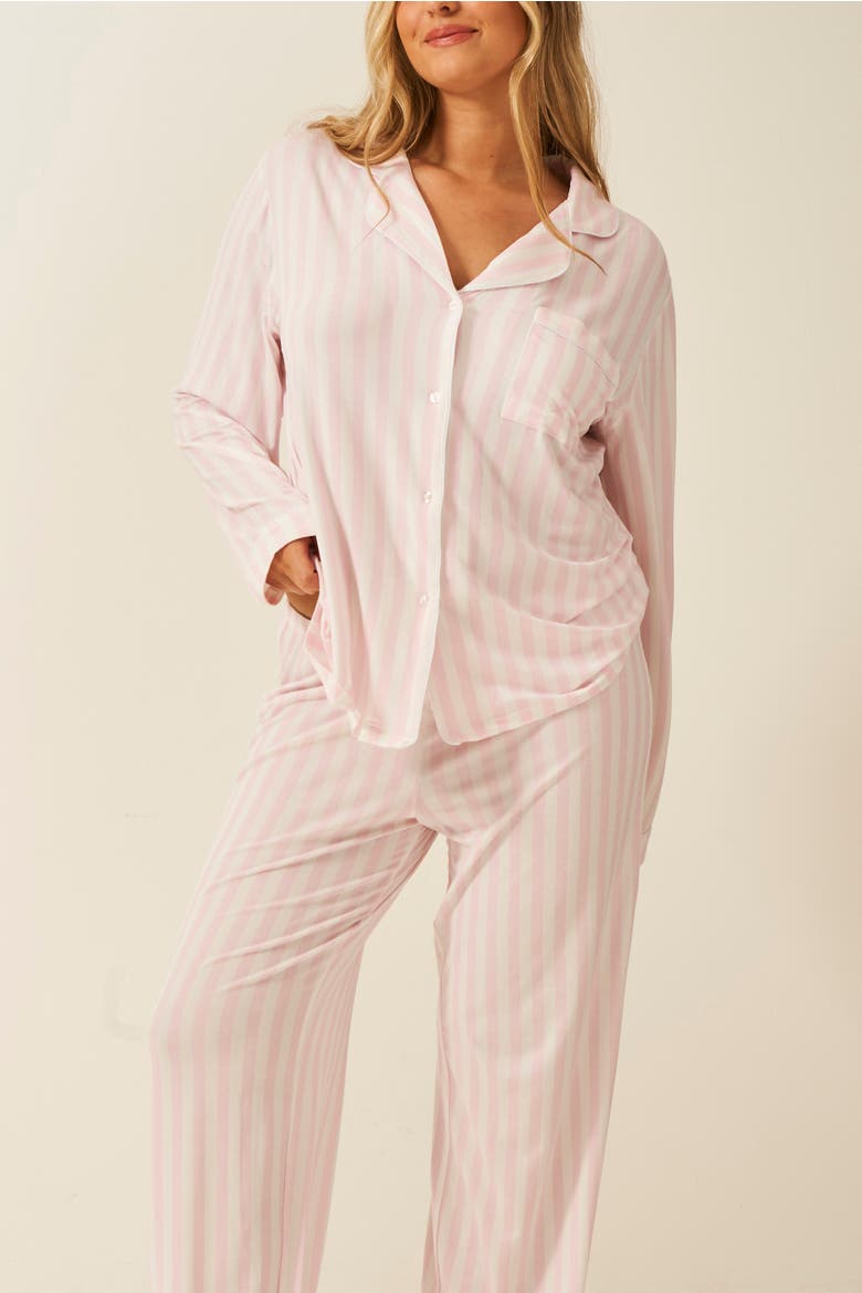 Long Pyjama Set, Alternate, color, Pale Pink Stripe