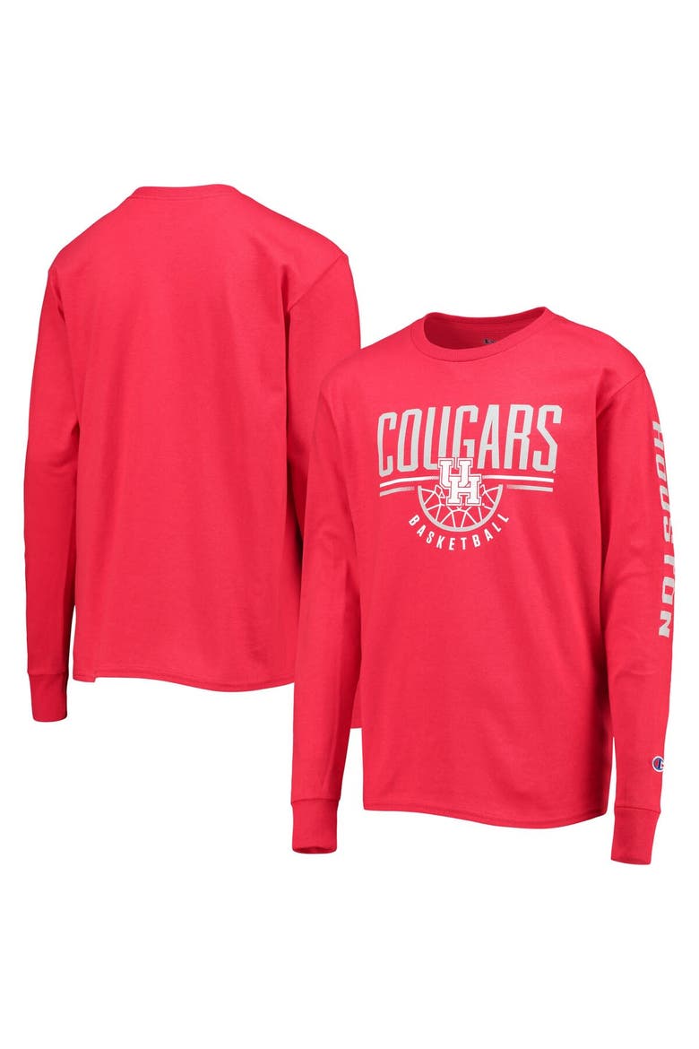 Youth Champion Red Houston Cougars Basketball Long Sleeve T-Shirt, Main, color, Red