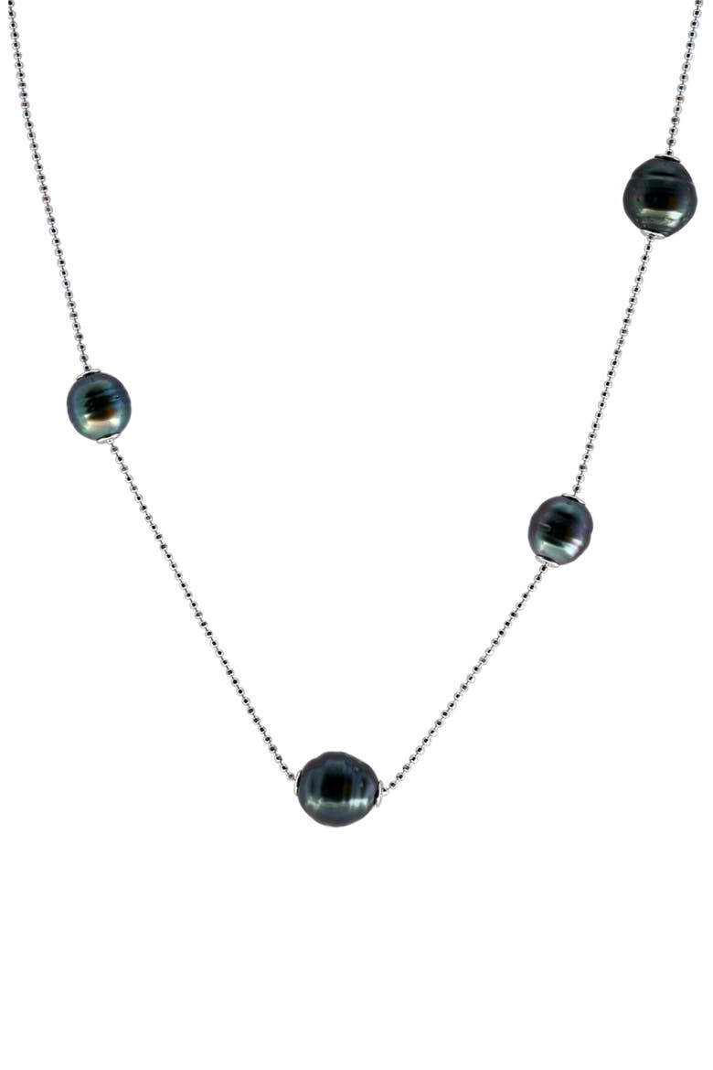 Tahitian Cultured Pearl Station Necklace, Alternate, color, BLACK