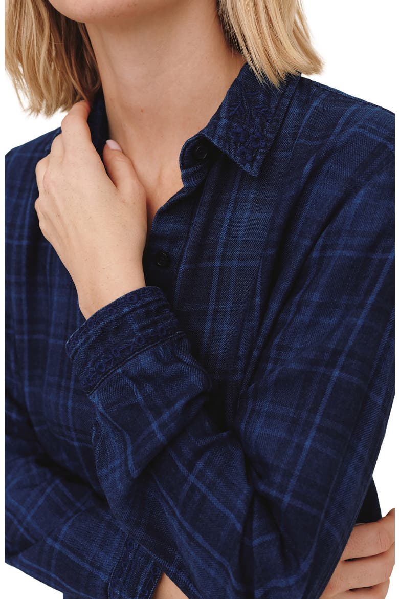 Embroidered Plaid Long Sleeve Shirt, Alternate, color, DARK INDIGO PLAID