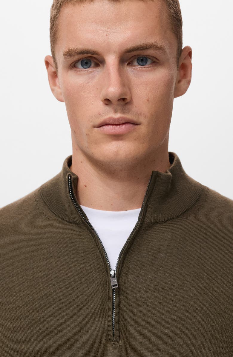 MANGO Perkins Wool Quarter Zip Sweater, Alternate, color, Olive Green