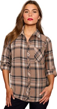 Roaman's Classic Plaid Button Front Shirt