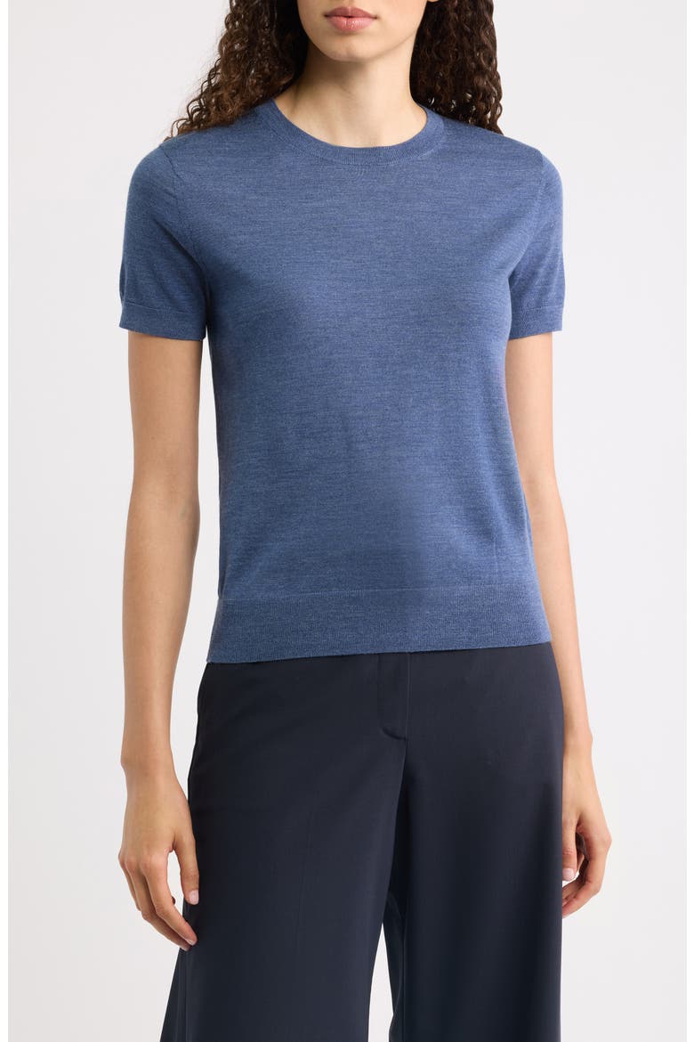 Regal Short Sleeve Wool Sweater, Main, color, STEEL BLUE MELANGE - ZQS