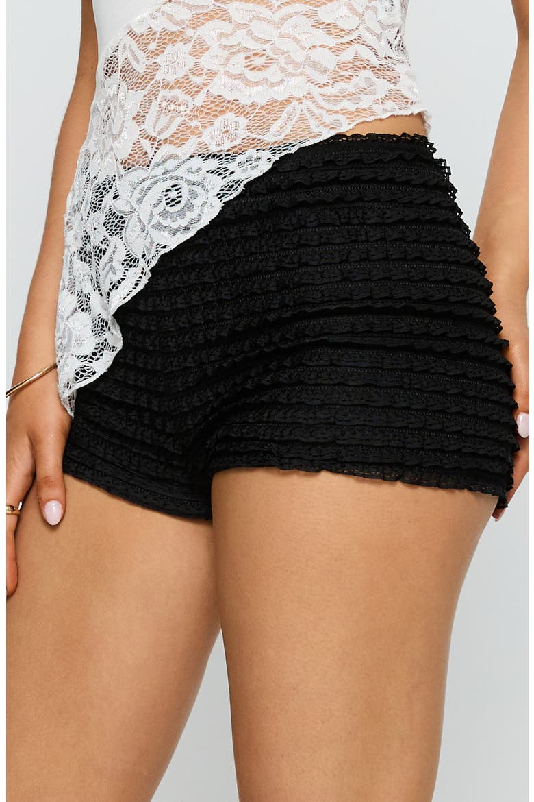 Think Fast Ruffle Lace Micro Shorts, Alternate, color, BLACK