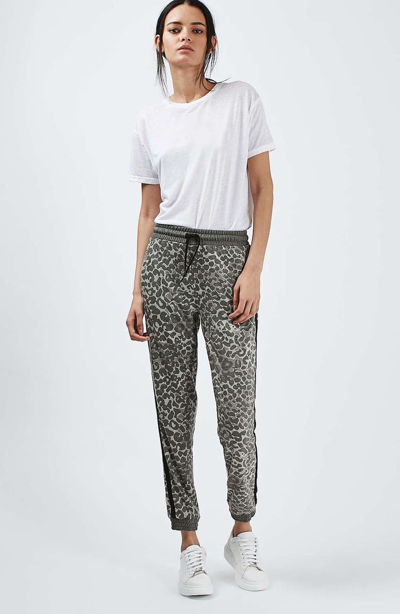 Topshop Leopard Print Jogger Pants, Alternate, color, 
