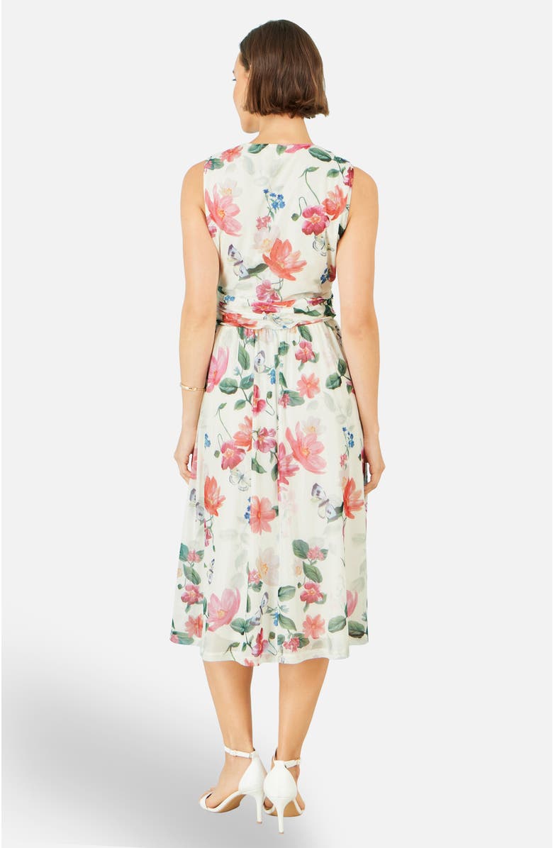 Yumi Floral Print Mesh Stretch Midi Dress, Alternate, color, Ivory