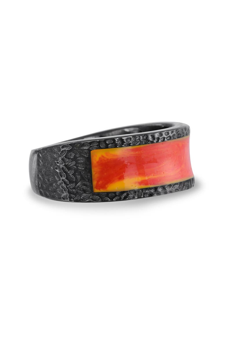 Mista Lava Sterling Silver & Enamel Band Men Ring, Alternate, color, Grey