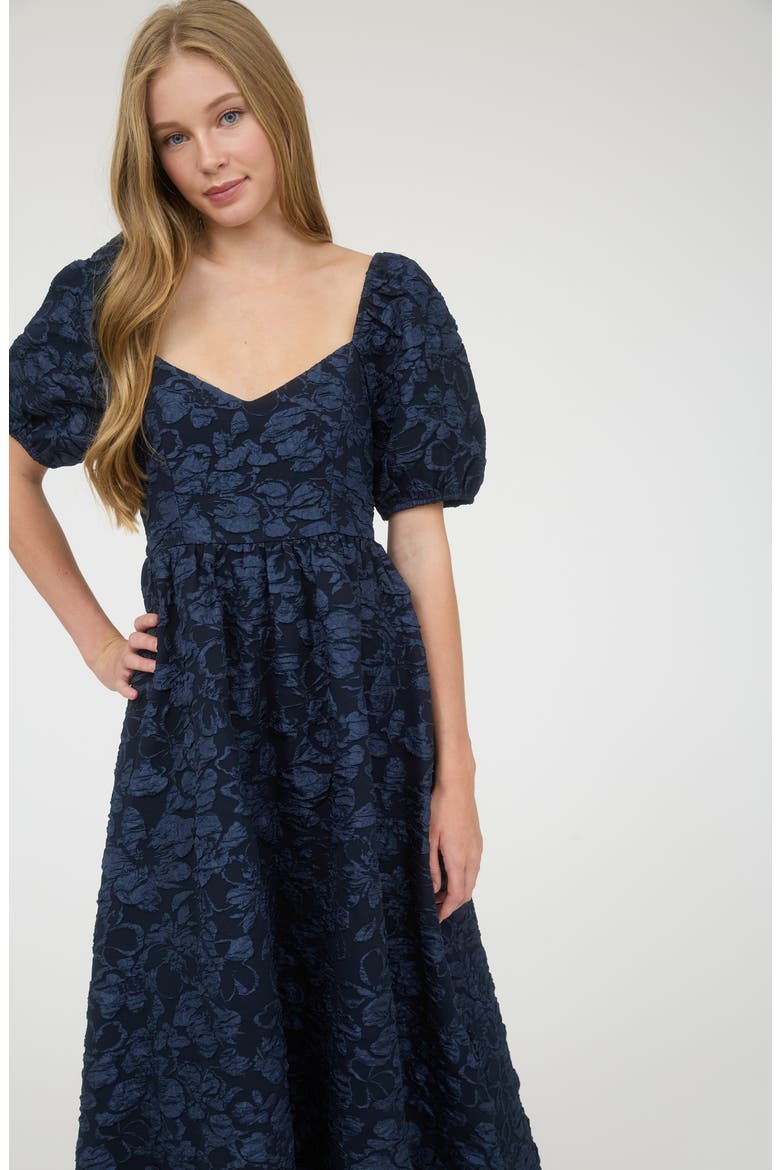 Sweetheart Puff Sleeve Midi Dress, Alternate, color, NAVY