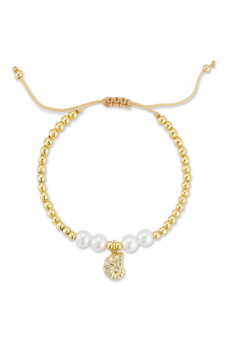Shell Charm Beaded Slider Bracelet, Main, color, GOLD