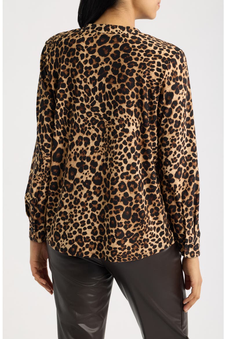 Printed Notched V-Neck Long Sleeve Top, Alternate, color, ANNE BLACK MULTI