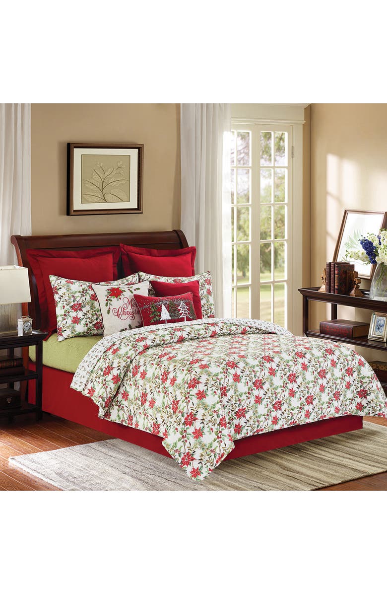 C&F Home Snowy Trees Christmas Pillow, Alternate, color, Red