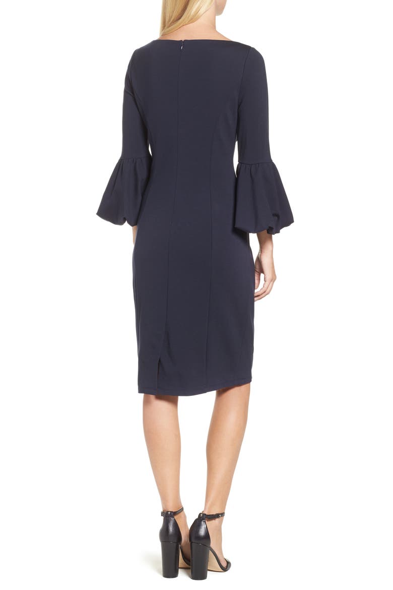 Bell Sleeve Sheath Dress, Alternate, color, NAVY