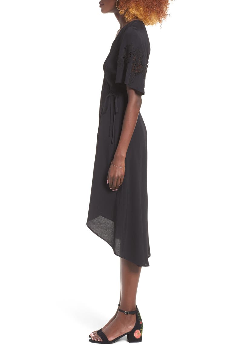 Crochet Sleeve Wrap Dress, Alternate, color, BLACK