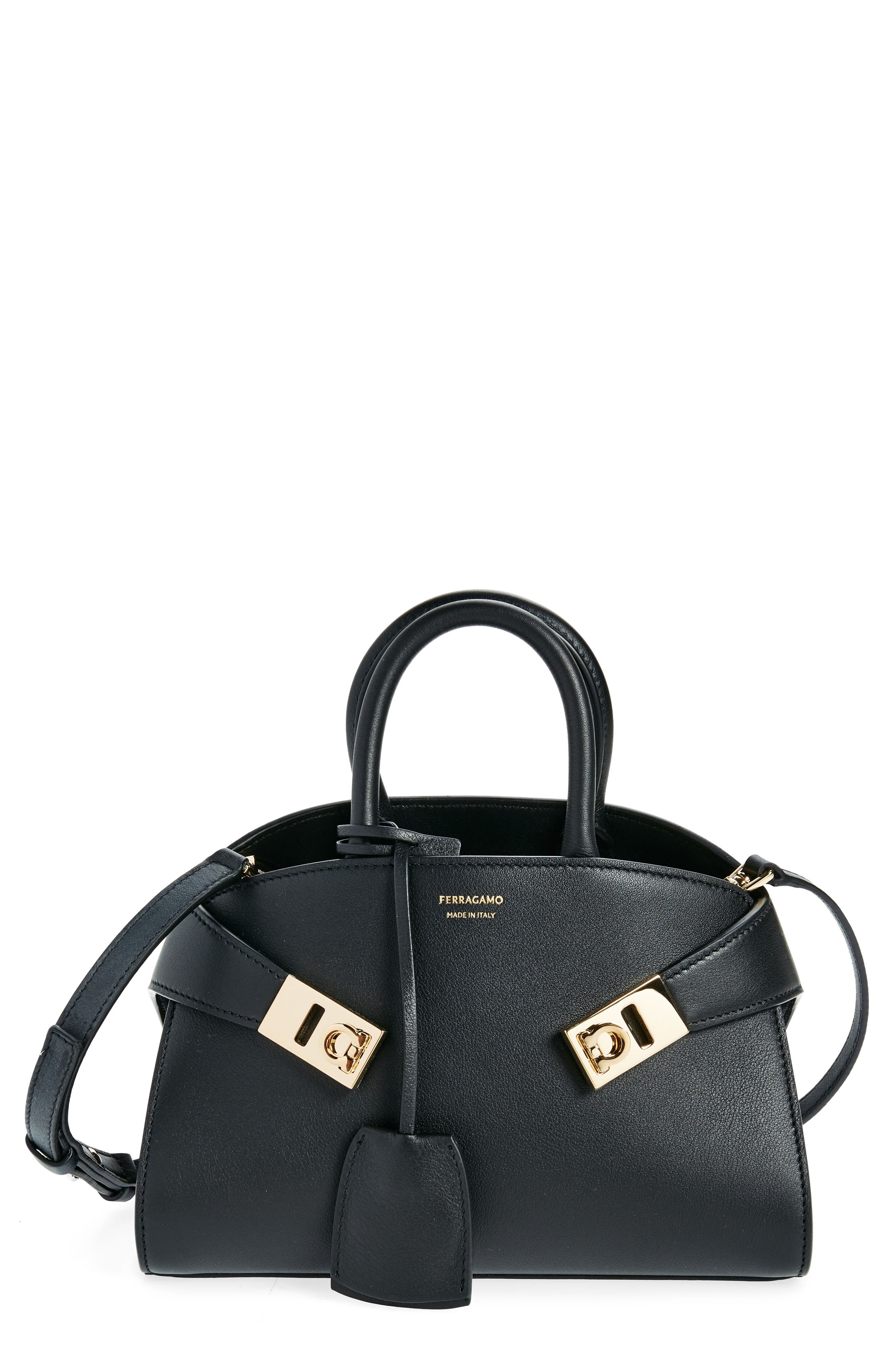 FERRAGAMO Hug Soft Leather Crossbody Bag, Main, color, Black