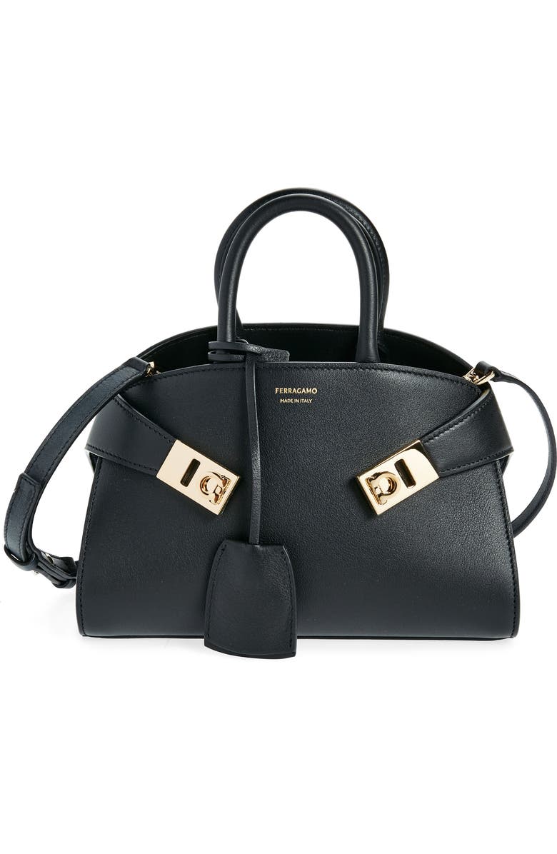 FERRAGAMO Hug Soft Leather Crossbody Bag, Main, color, Black