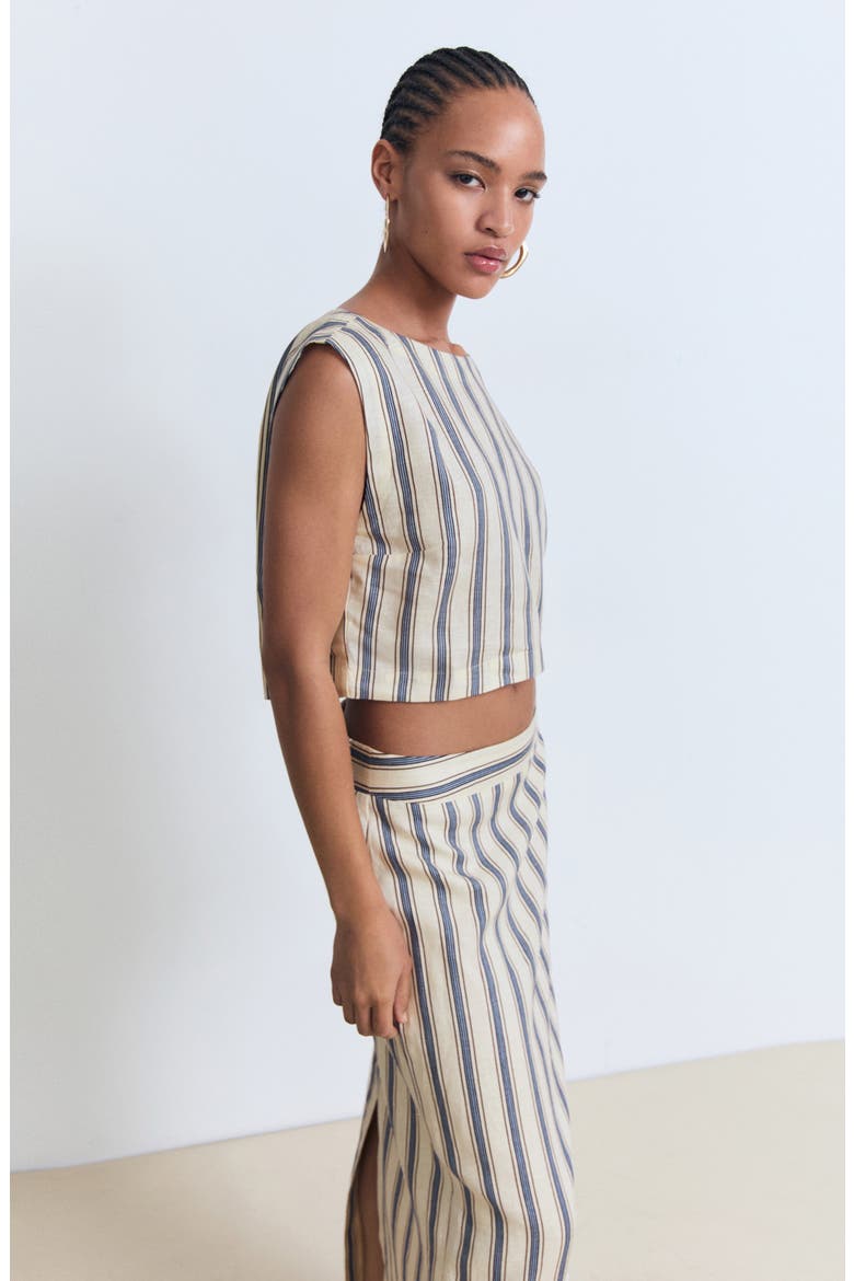 Stripe Linen Midi Skirt, Alternate, color, ECRU