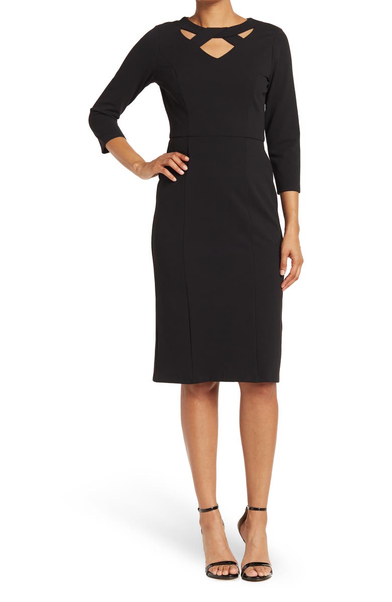 London Times Twist Neck Scuba Crepe Dress, Main, color,